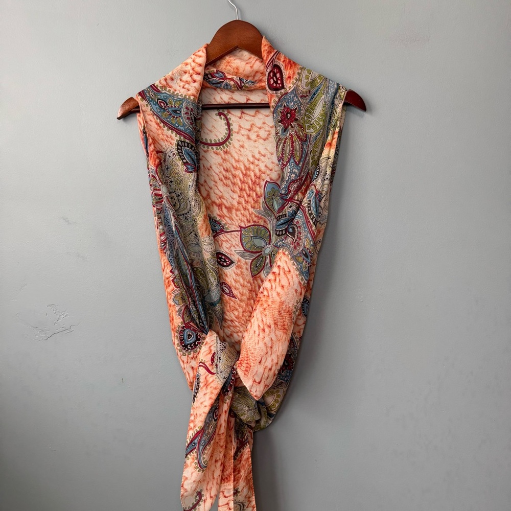 NWT Accents by Lavello Boho Chiffon Convertible Vest Paisley Floral Coral OSFM - Picture 10 of 14